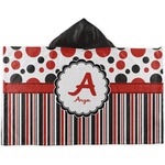 Red & Black Dots & Stripes Kids Hooded Towel (Personalized)