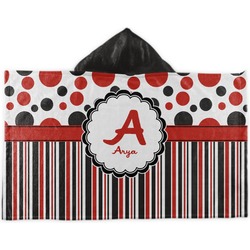 Red & Black Dots & Stripes Kids Hooded Towel (Personalized)