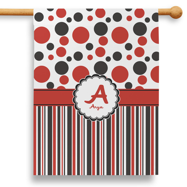 Custom Red & Black Dots & Stripes 28" House Flag - Single Sided (Personalized)