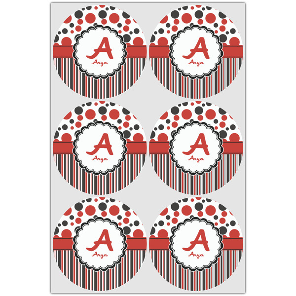 Red & Black Dots & Stripes Icing Circle - Large - Set of 6