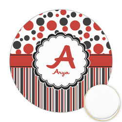 Red & Black Dots & Stripes Printed Cookie Topper - Round (Personalized)