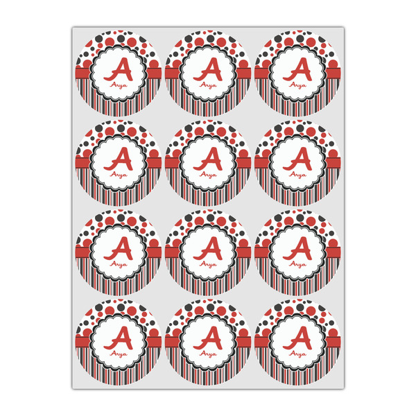 Red & Black Dots & Stripes Icing Circle - Small - Set of 12