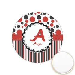 Red & Black Dots & Stripes Printed Cookie Topper - 1.25" (Personalized)