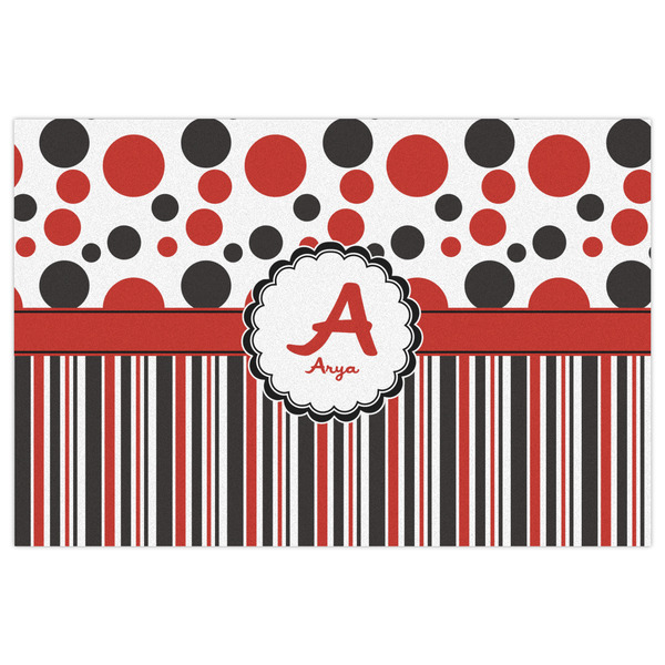 Red & Black Dots & Stripes Indoor / Outdoor Rug - 2'x3' - Front Flat