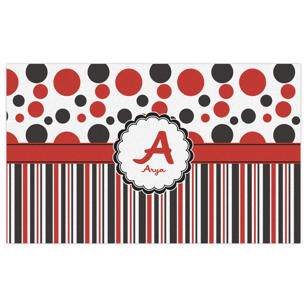 Red & Black Dots & Stripes Indoor / Outdoor Rug - 3'x5' - Front Flat
