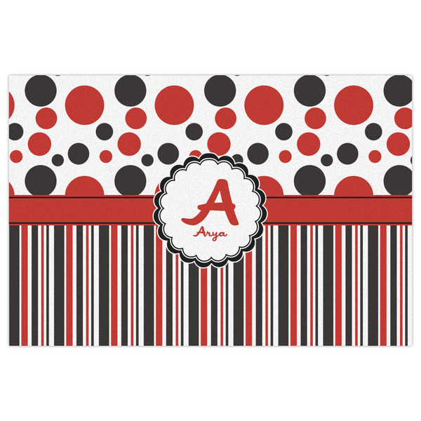 Red & Black Dots & Stripes Indoor / Outdoor Rug - 4'x6' - Front Flat