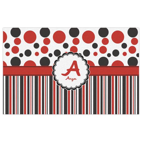 Red & Black Dots & Stripes Indoor / Outdoor Rug - 5'x8' - Front Flat