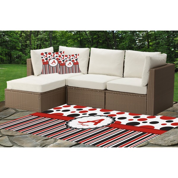 Red & Black Dots & Stripes Outdoor Mat & Cushions