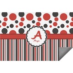 Red & Black Dots & Stripes Indoor / Outdoor Rug - 6'x8' w/ Name and Initial