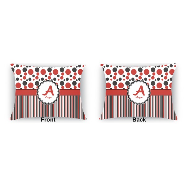 Red & Black Dots & Stripes  Indoor Rectangular Burlap Pillow (Front and Back)