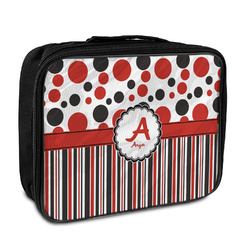Red & Black Dots & Stripes Insulated Lunch Bag (Personalized)
