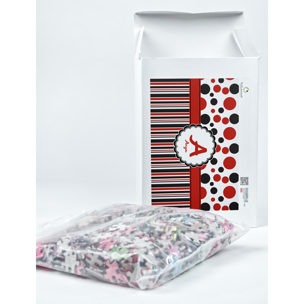 Red & Black Dots & Stripes Jigsaw Puzzle 1014 Piece - Box