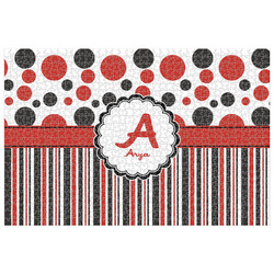 Red & Black Dots & Stripes Jigsaw Puzzle - 1000-piece (Personalized)