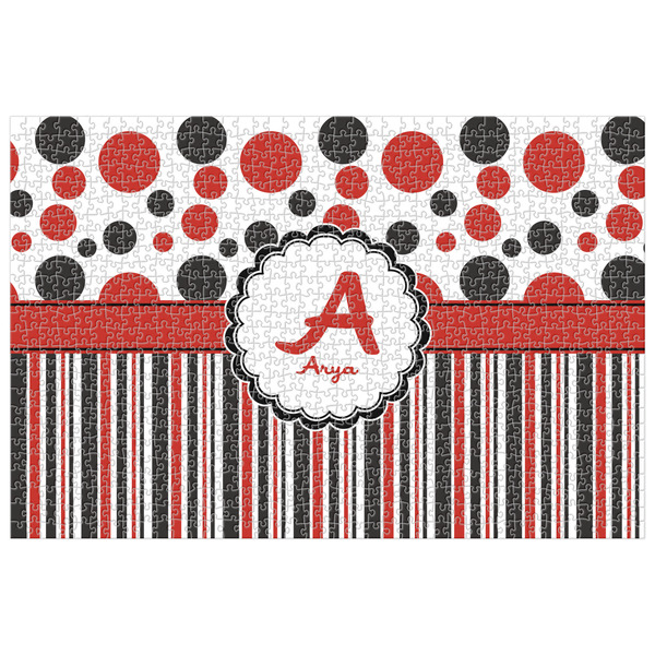 Custom Red & Black Dots & Stripes 1014 pc Jigsaw Puzzle (Personalized)