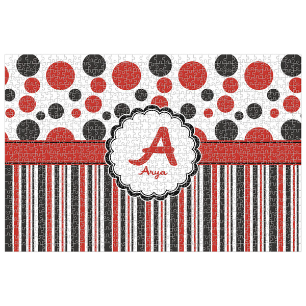 Custom Red & Black Dots & Stripes Jigsaw Puzzle - 1000-piece (Personalized)
