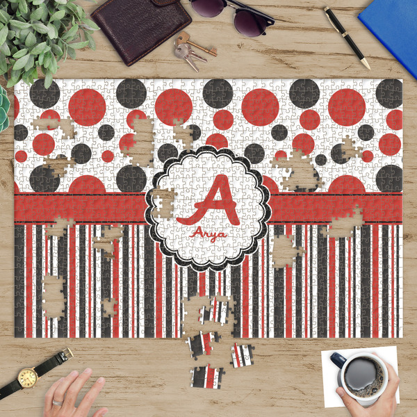 Red & Black Dots & Stripes Jigsaw Puzzle 1014 Piece - In Context