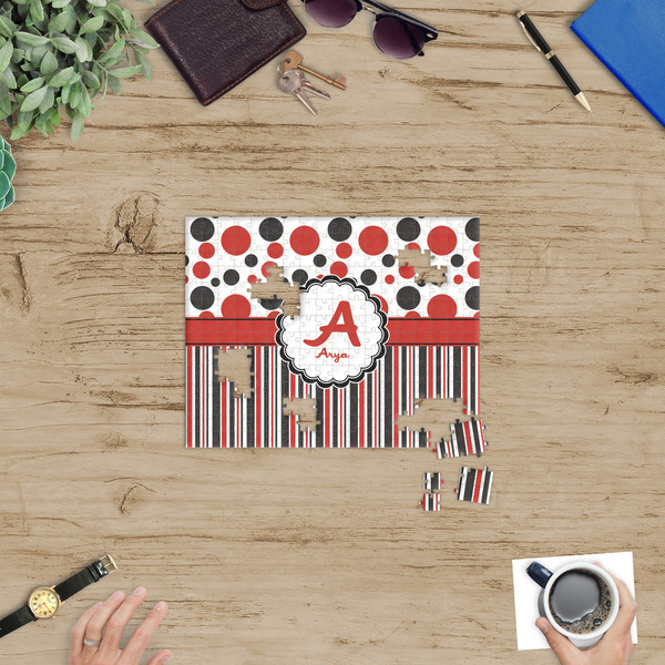 Red & Black Dots & Stripes Jigsaw Puzzle 252 Piece - In Context