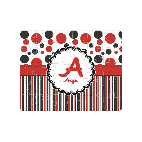 Custom Red & Black Dots & Stripes 30 pc Jigsaw Puzzle (Personalized)
