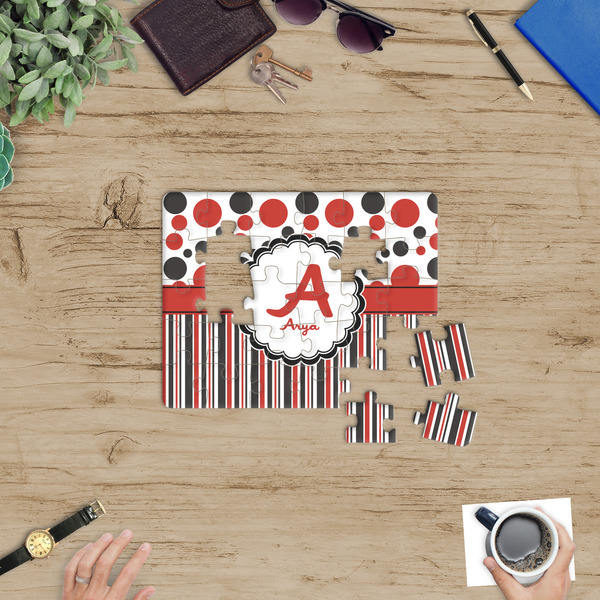 Red & Black Dots & Stripes Jigsaw Puzzle 30 Piece - In Context
