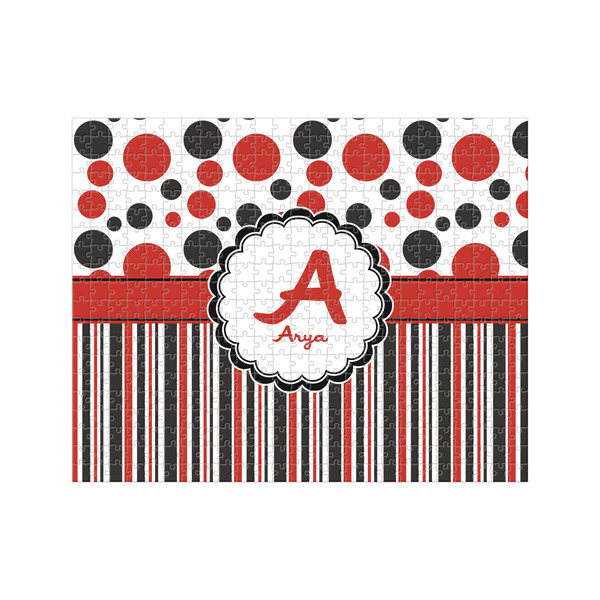 Custom Red & Black Dots & Stripes 500 pc Jigsaw Puzzle (Personalized)