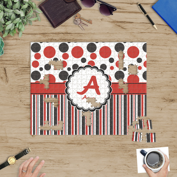 Red & Black Dots & Stripes Jigsaw Puzzle 500 Piece - In Context