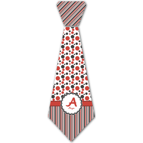 Custom Red & Black Dots & Stripes Iron On Tie - 4 Sizes w/ Name and Initial