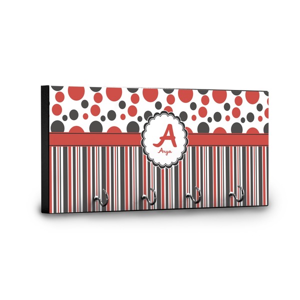Red & Black Dots & Stripes Key Hanger - Front View with Hooks