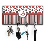 Red & Black Dots & Stripes Key Hanger w/ 4 Hooks w/ Name and Initial