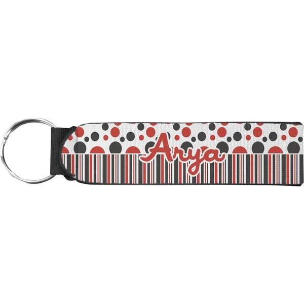Custom Red & Black Dots & Stripes Neoprene Keychain Fob (Personalized)