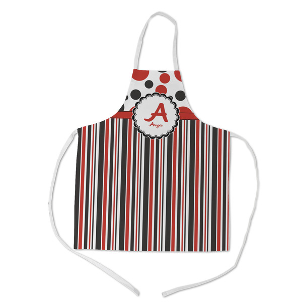Custom Red & Black Dots & Stripes Kid's Apron w/ Name and Initial