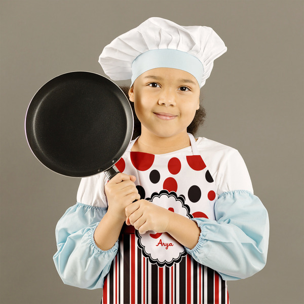 Red & Black Dots & Stripes Kid's Aprons - Medium - Lifestyle