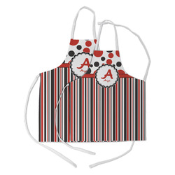 Red & Black Dots & Stripes Kid's Apron w/ Name and Initial
