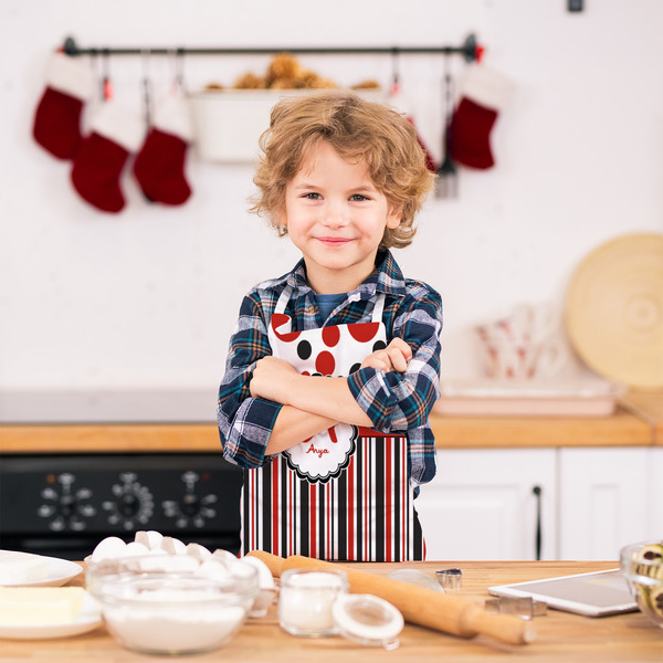 Red & Black Dots & Stripes Kid's Aprons - Small - Lifestyle