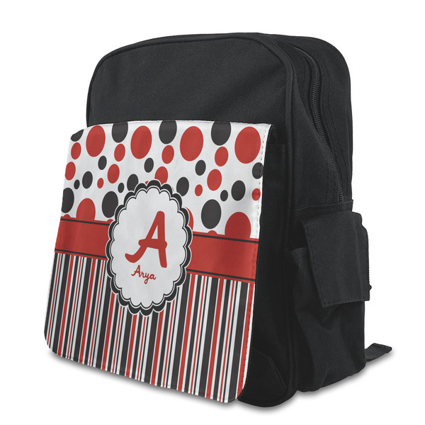 Custom Red & Black Dots & Stripes Preschool Backpack (Personalized)