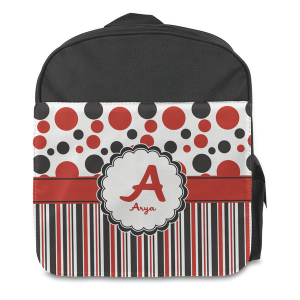 Red & Black Dots & Stripes Kids Backpack - Front