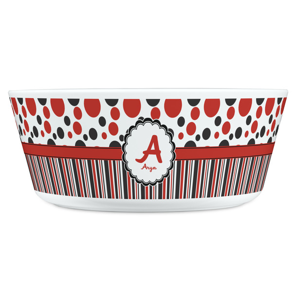 Red & Black Dots & Stripes Kids Bowls - FRONT