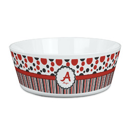Red & Black Dots & Stripes Kid's Bowl (Personalized)