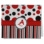 Red & Black Dots & Stripes Kitchen Towel - Poly Cotton w/ Name and Initial