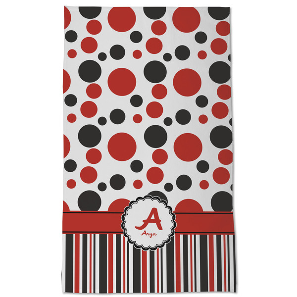 Red & Black Dots & Stripes Kitchen Towel - Poly Cotton - Full Front