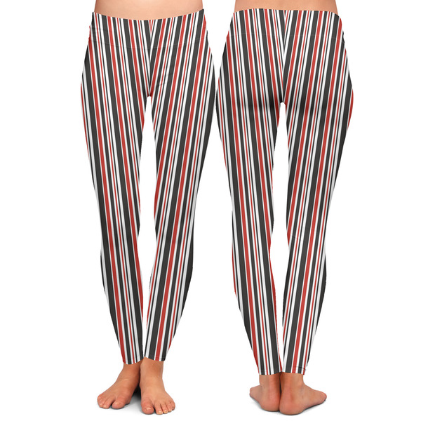 Red & Black Dots & Stripes Ladies Leggings - Front and Back