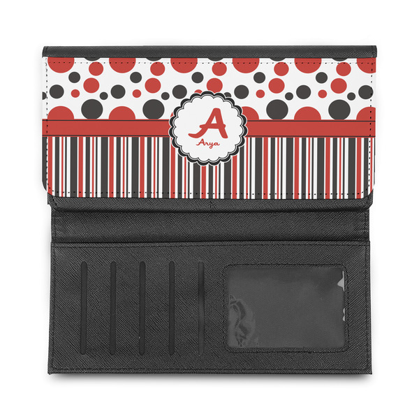 Red & Black Dots & Stripes Ladies Wallet - Half Way Open