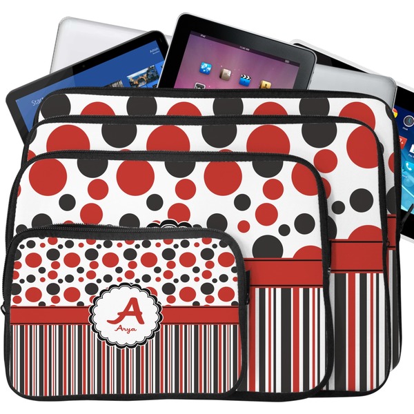 Red & Black Dots & Stripes Laptop Case Sizes