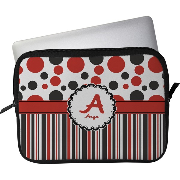 Custom Red & Black Dots & Stripes Laptop Sleeve / Case - 15" (Personalized)