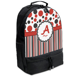 Red & Black Dots & Stripes Backpacks - Black (Personalized)