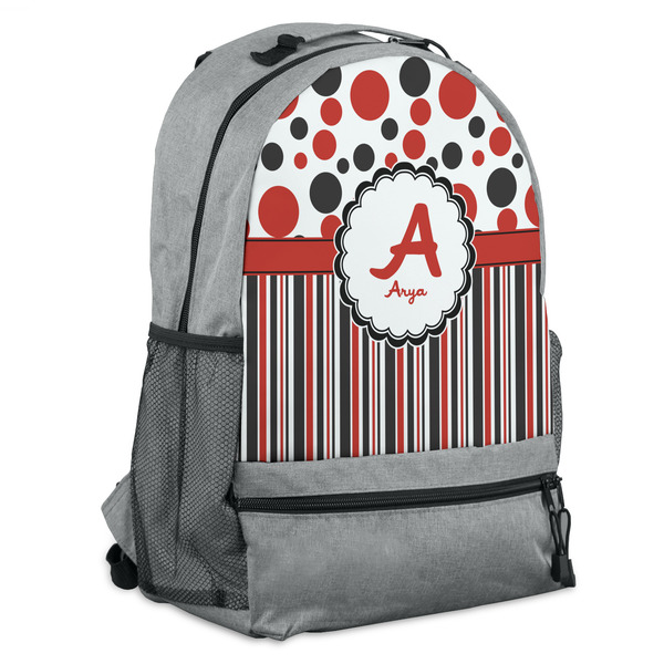 Custom Red & Black Dots & Stripes Backpack (Personalized)