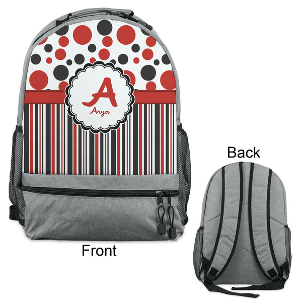 Red & Black Dots & Stripes Large Backpack - Gray - Front & Back View