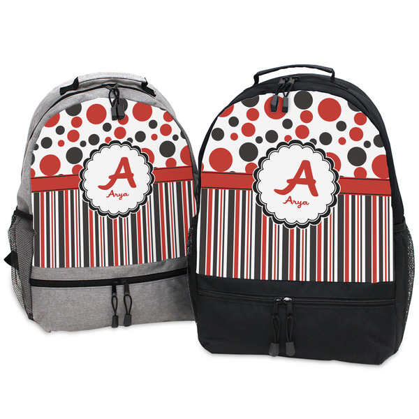 Red & Black Dots & Stripes Large Backpacks - Both