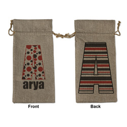 Red & Black Dots & Stripes Large Burlap Gift Bag - Front & Back (Personalized)
