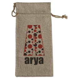 Red & Black Dots & Stripes Large Burlap Gift Bag - Front (Personalized)