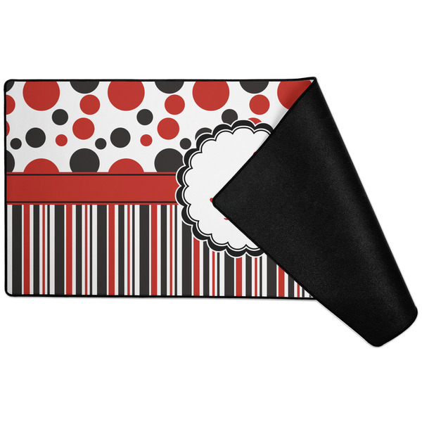 Red & Black Dots & Stripes Large Gaming Mats - FRONT W/ FOLD